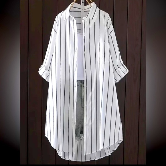 Vibrant Striped Print Button Front Blouse - Picture 9 of 11